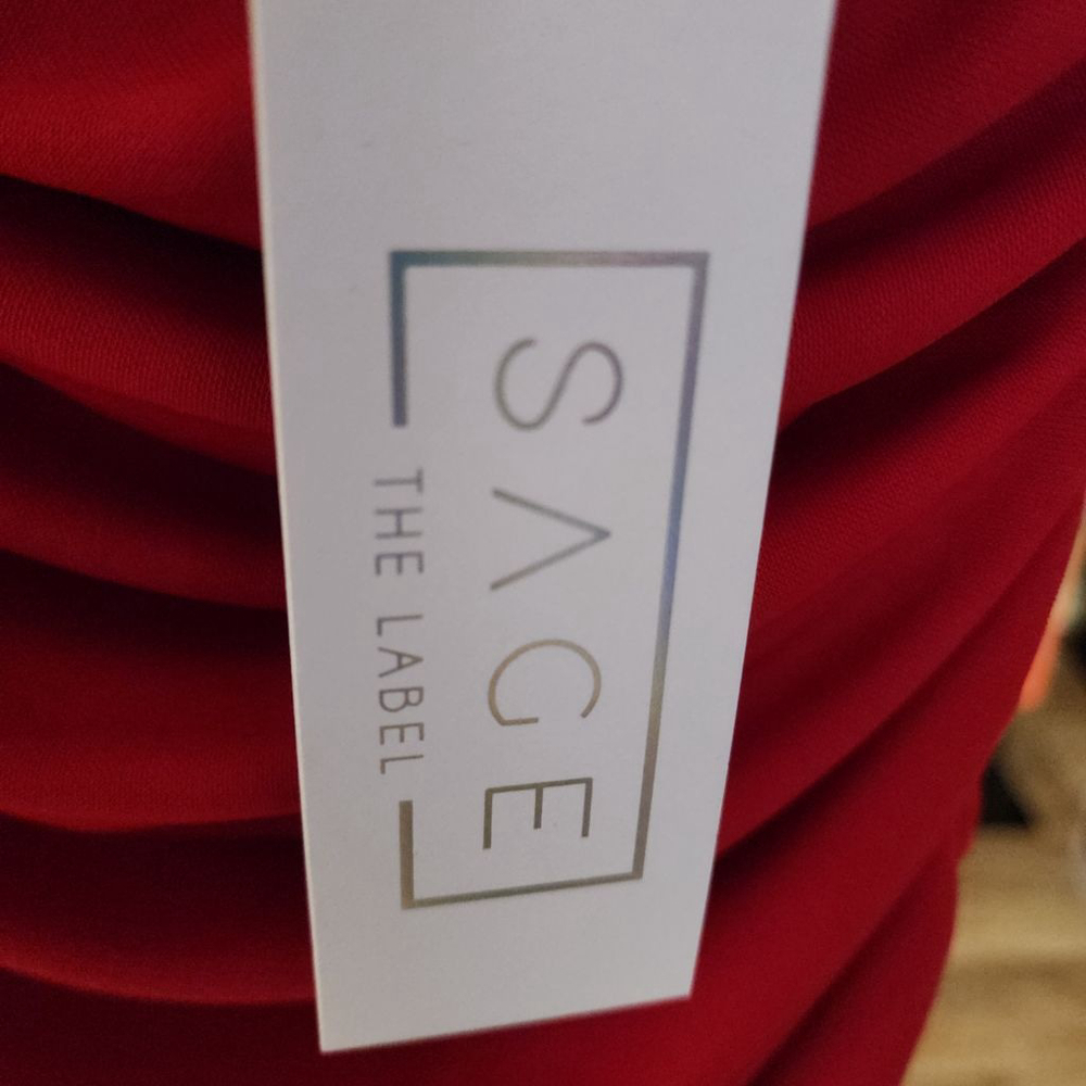 SAGE THE LABEL Red Cowl Neck Ruched Maxi Evening Gown Dress - Picture 7 of 8